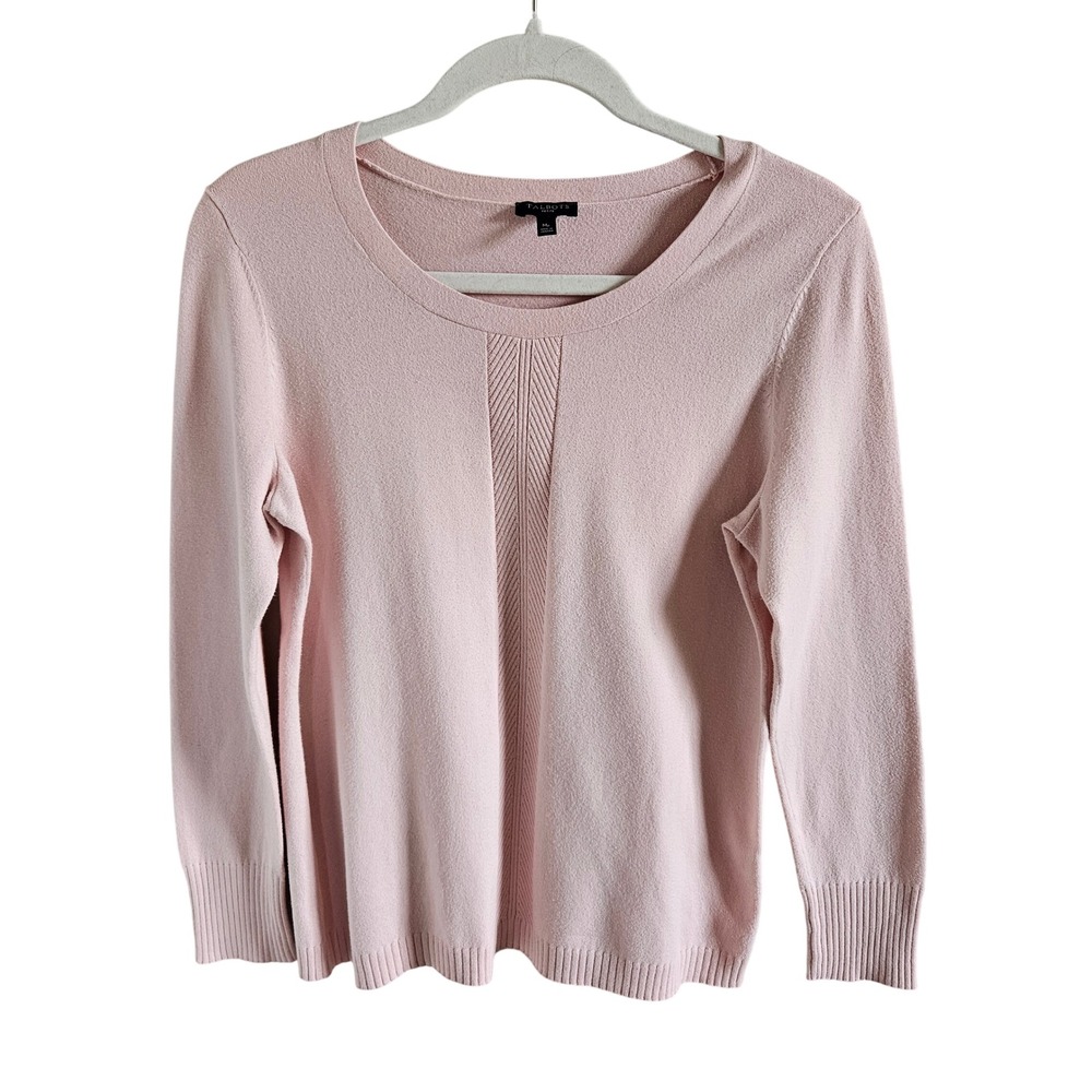 Talbots Petite Pink Cotton Blend Ribbed Front Crew Neck Sweater MP